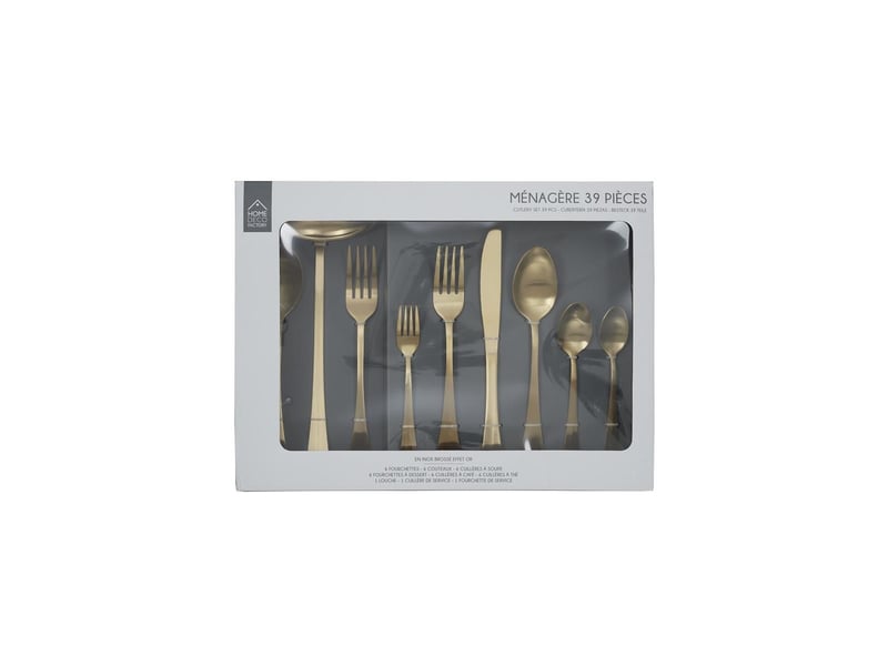  Ménagère 39 pièces en inox brossée 25cm or  - Conforama B
