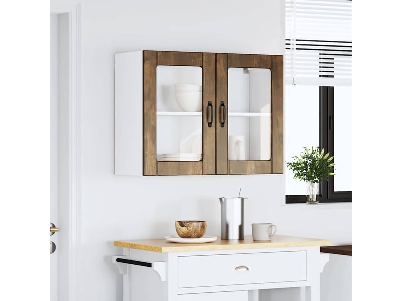Armoire murale de cuisine avec porte vitrée lucca chêne fumé bois d'ingénierie shl7340 - Conforama C