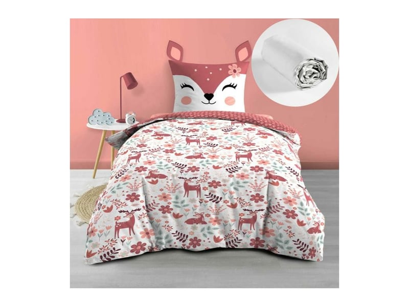  Housse de couette enfant réversible bichette – 140 x 200 cm + drap housse 90 x 190 cm  - Conforama A