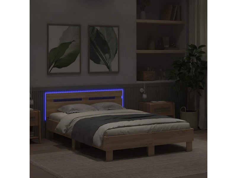  Lit double- lit adulte -  cadre de lit avec led sans matelas chêne sonoma 120x190 cm  - Conforama C