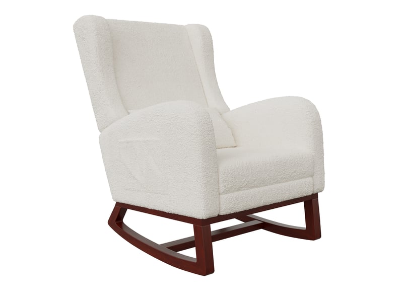  Fauteuil à bascule - 67 x 98 x 99 cm - blanc - en tissu bouclette - chaise à bascule avec repose-pieds et pieds en bois  - Conforama A
