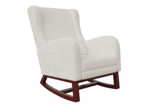 Fauteuil à bascule - 67 x 98 x 99 cm - blanc - en tissu bouclette - chaise à bascule avec repose-pieds et pieds en bois