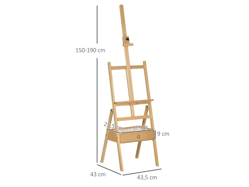  Chevalet d’artiste 115x35x12 cm hauteur réglable 1 tiroir bois naturel  - Conforama D