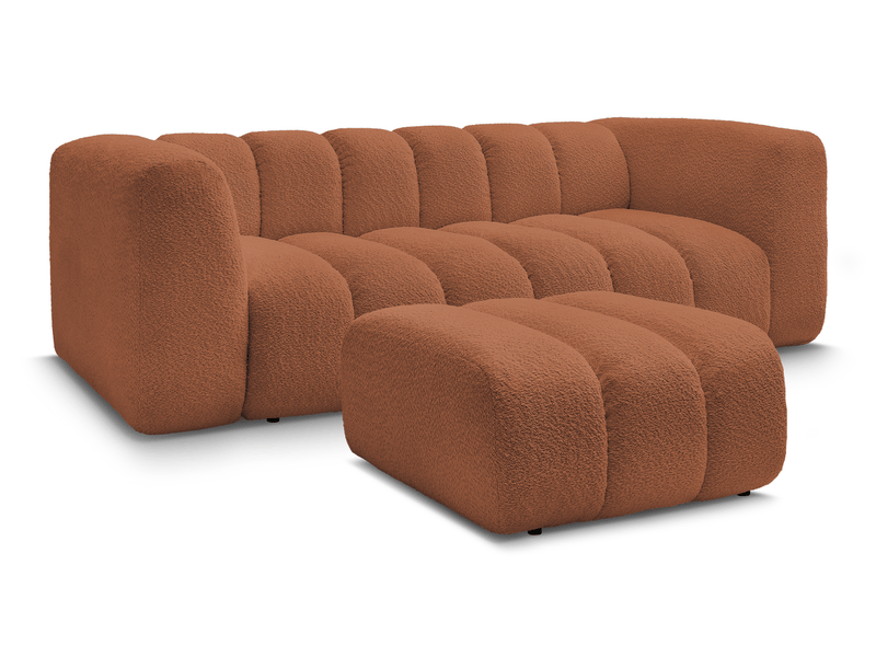 Bobochic canapé droit fixe 3 places talia tissu bouclette avec pouf orange TALIA - Conforama A