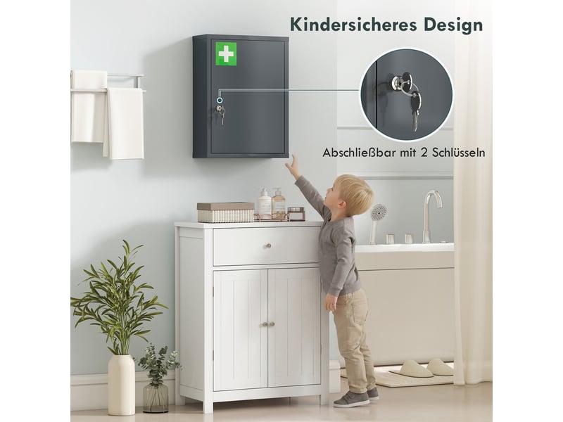  Armoire à pharmacie murale avec serrure en acier gris 40x15x53,5 cm  - Conforama D