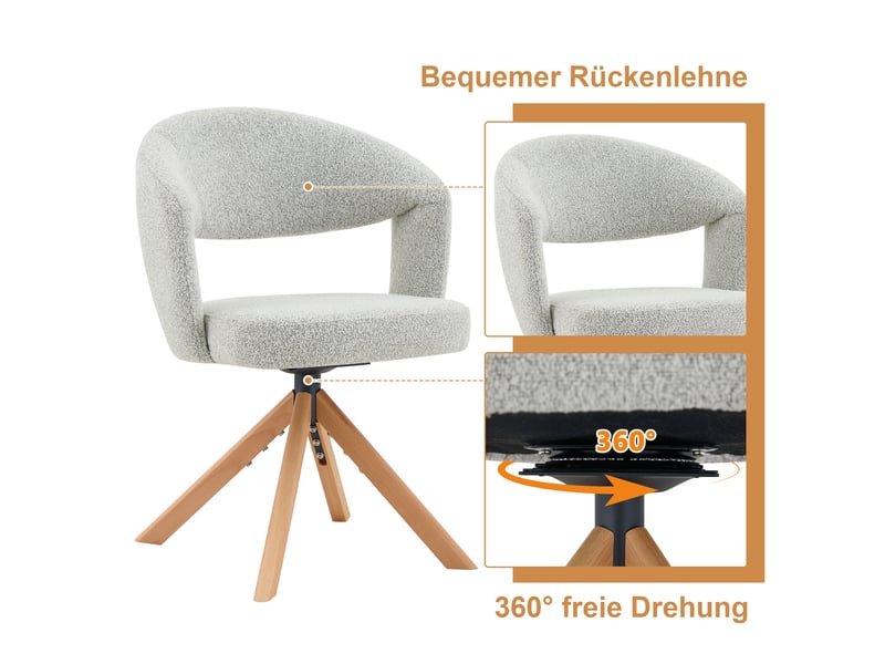  Lot de 2 chaises de salle à manger pivotantes en tissu gris clair et bois massif W3658P401310 - Conforama E