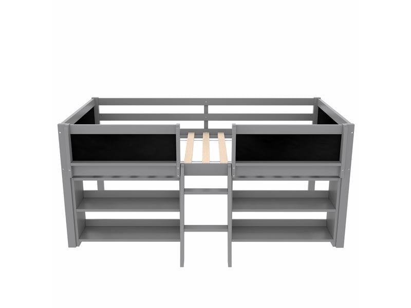 Lit mi-hauteur gris 90x200 cm en pin, étagères, garde-corps et échelle - Conforama A