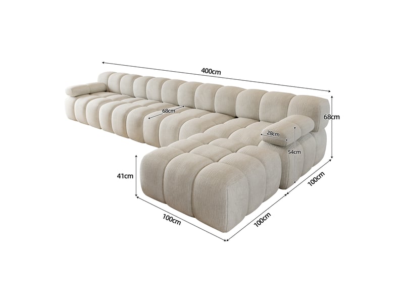 Canapé d’angle en l 5 places 400x200x68 cm sans structure, sans montage, mousse haute résilience, assise profonde, tissu chenille blanc - Conforama D