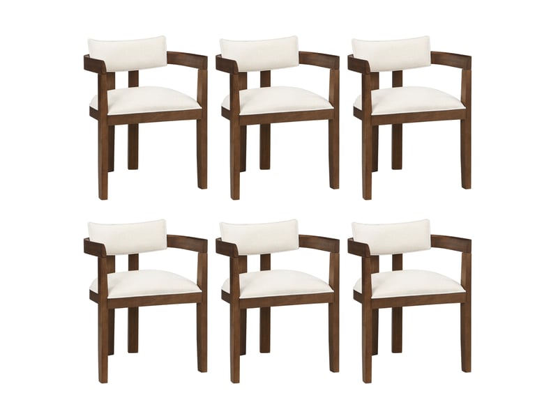  Chaises 6 pièces avec accoudoirs, bois et lin, coloris noyer  - Conforama A