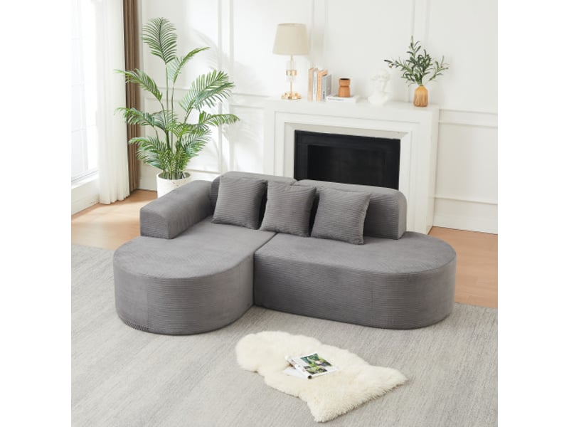 Canapé modulable en l 220 cm velours côtelé, dossiers et accoudoirs incurvés, 3 coussins – séjoursalle de jeux  - Conforama B