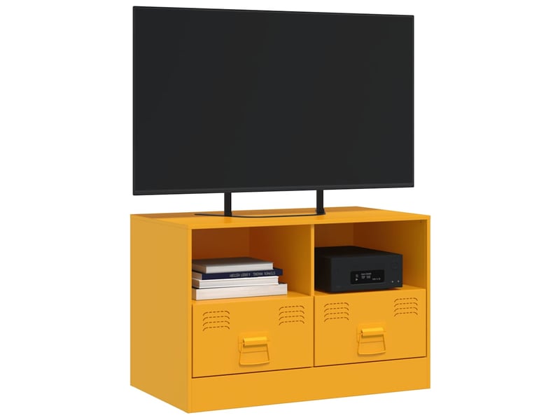  Meuble tv - banc tv - meuble de rangement jaune moutarde 67x39x44 cm acier  - Conforama D