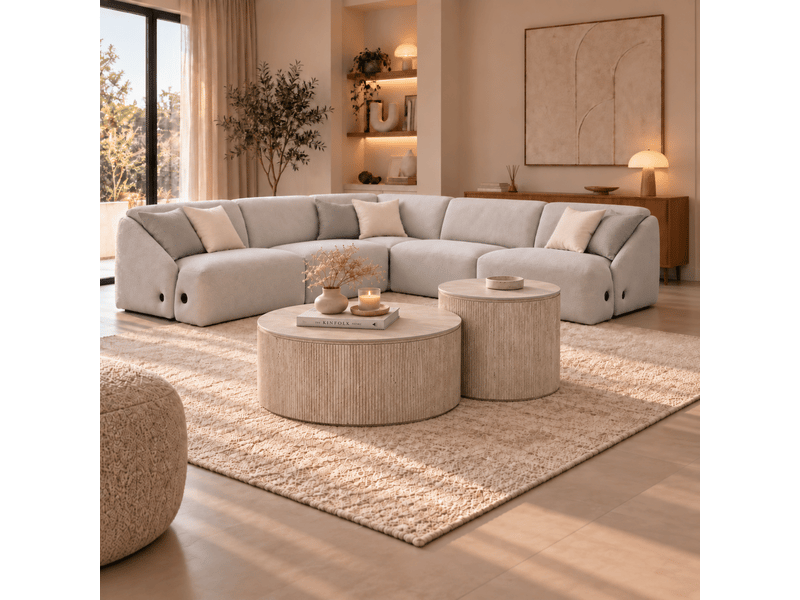 Canapé d'angle modulable en tissu gris clair  - Conforama B