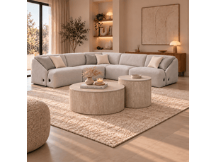 Canapé d'angle modulable en tissu gris clair