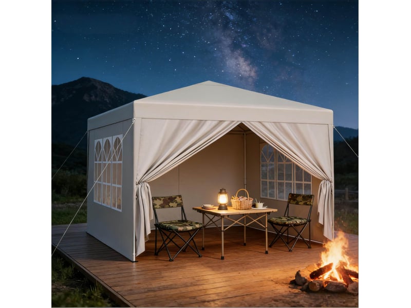 Tonnelle pliante de jardin 300x300 cm – beige – toit oxford 210d, parois latérales et sac de transport - Conforama D