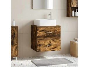 Vanité de lavabo mural, meuble de rangement chêne fumé 49.5x41x63 cm shl8926