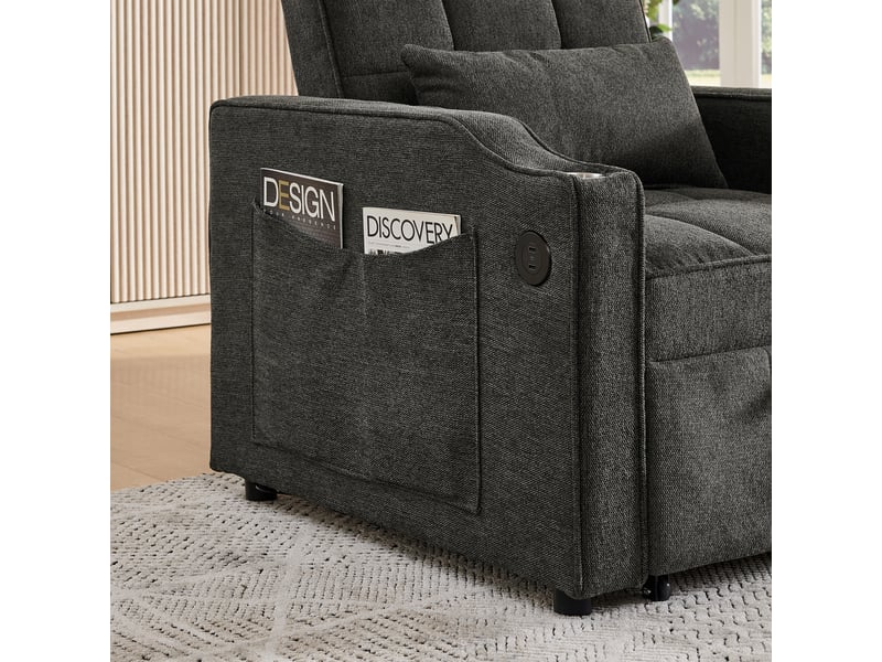  Canapé convertible, canapé-lit, gris, poches latérales, porte-gobelets, dossier inclinable 3 positions, 3 en 1, 190 cm, usb  - Conforama W