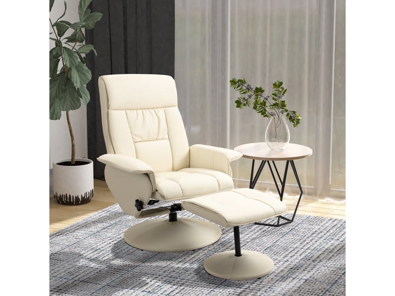 Fauteuil relax inclinable jusqu'à 135° avec assise pivotante et pouf repose-pieds, 78 x 84 x 110 cm, crème - Conforama D