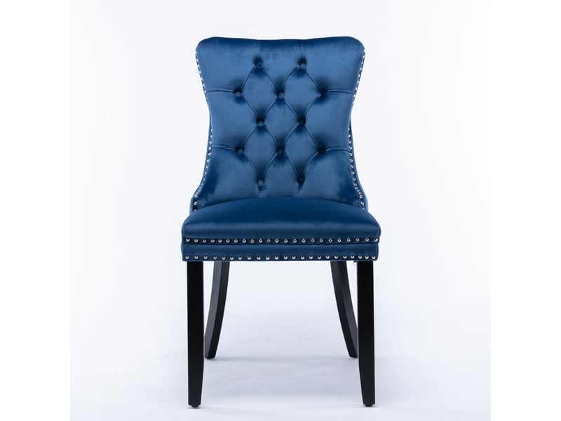  Chaises de salle à manger velours de2001bl bleues lot de 2 avec pieds bois et clous décoratifs  - Conforama A
