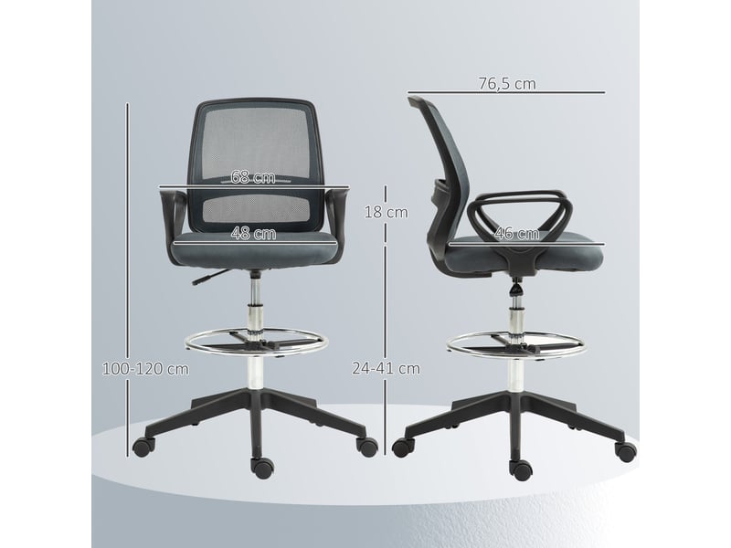  Chaise de bureau ergonomique avec accoudoirs et repose-pieds réglable, revêtement en maille, grise  - Conforama E