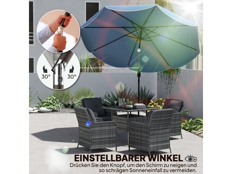 Parasol rond inclinable ø265x235 cm bleu ciel avec manivelle - Conforama E