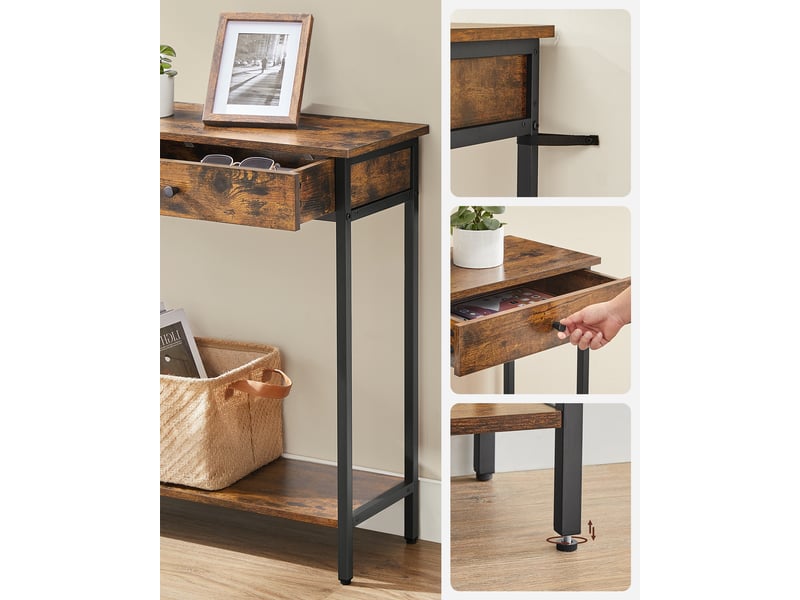 Table Console étroite Avec Prise Intégrée - 2 étagères, 80cm De Large - Pour Salon, Entrée, Couloir