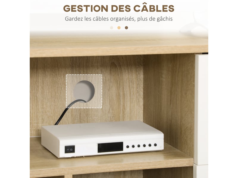  Meuble tv pour télévision jusqu'à 45 pouces pieds en bois massif style scandinave 3 niches 1 placard 120 x 30 x 60 cm  - Conforama E