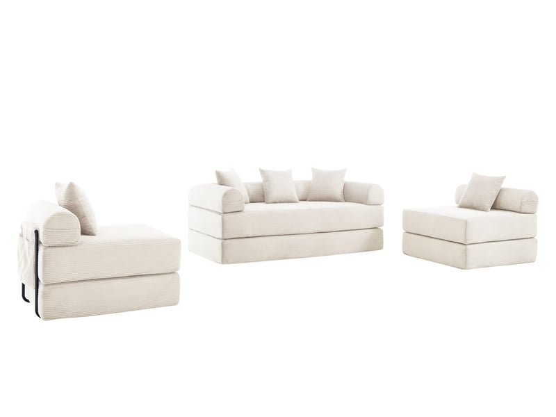  Canapé familial modulable, beige, avec rangement, modules combinables, adapté aux animaux  - Conforama D