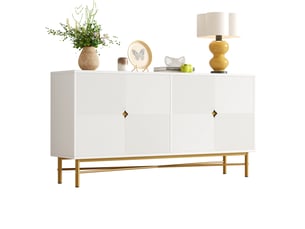 Buffet 160x40x82 cm avec 4 portes en relief texturé, meuble de rangement blanc avec pieds métal doré, design moderne en mdf - blanc