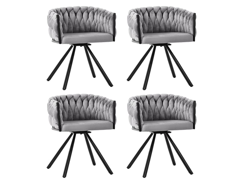  Chaise de salle à manger pivotante à 360 degrés, lot de 4 avec dossier incurvé et pieds en métal, velours gris  - Conforama A