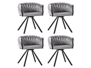 Chaise de salle à manger pivotante à 360 degrés, lot de 4 avec dossier incurvé et pieds en métal, velours gris