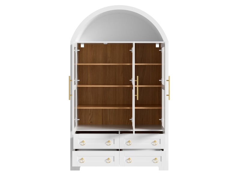  Buffet haut 3 portes vitrées, 4 tiroirs et niche ouverte 110x40x185 cm blanc  - Conforama R