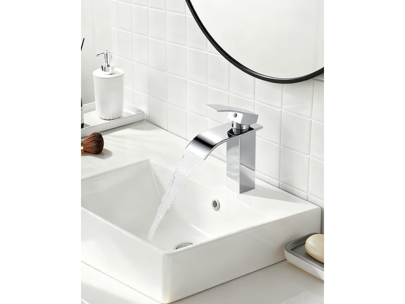  Robinet de lavabo cascade, robinet de salle de bain en acier inoxydable, finition chromée, tuyaux d'eau inclus - hrc0001417tby HRC0001417TBY - Conforama C
