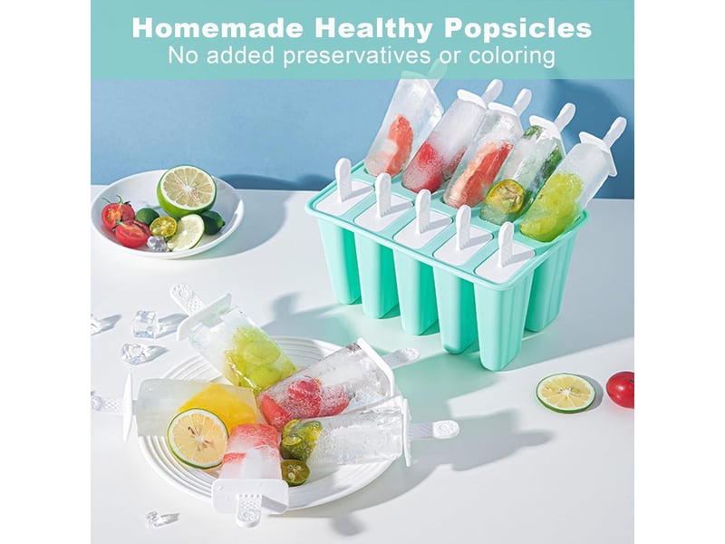 Moule glace silicone - 10 cavités moules pour glaces - moule à glace en silicone - moule glacon avec brosses et entonnoirs pliants - vert - Conforama C
