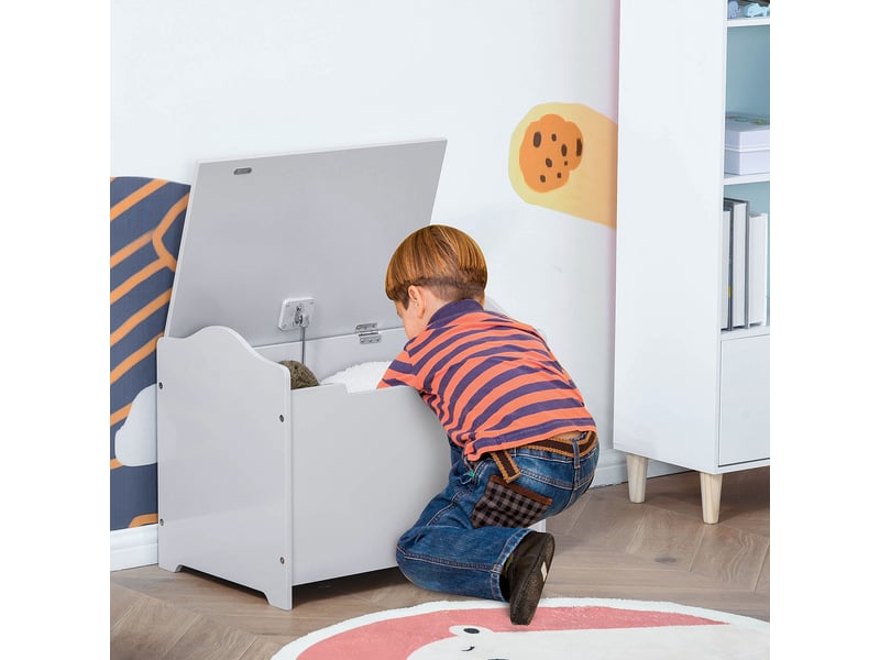 Banc de rangement en bois pour jouets, avec couvercle à piston pneumatique, pour chambre d'enfant, 60 x 40 x 48 cm, gris - Conforama B