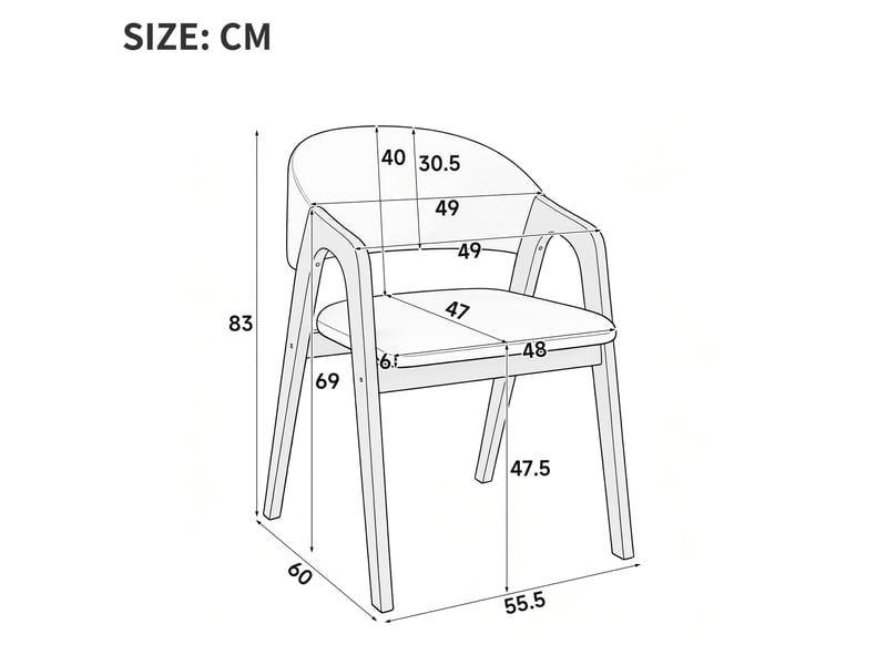  Lot de 4 chaises de salle à manger avec accoudoirs, bois et tissu en lin beige  - Conforama C