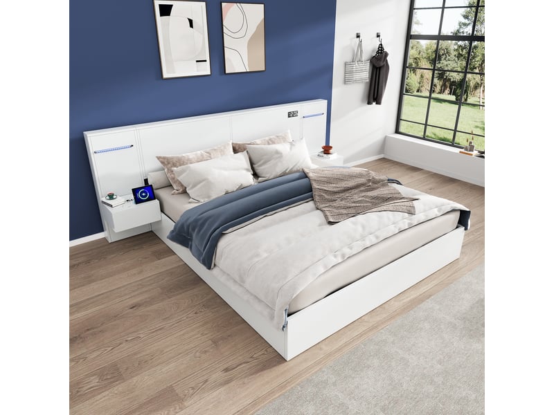  Lit double en mdf blanc 180x200 cm  - Conforama D