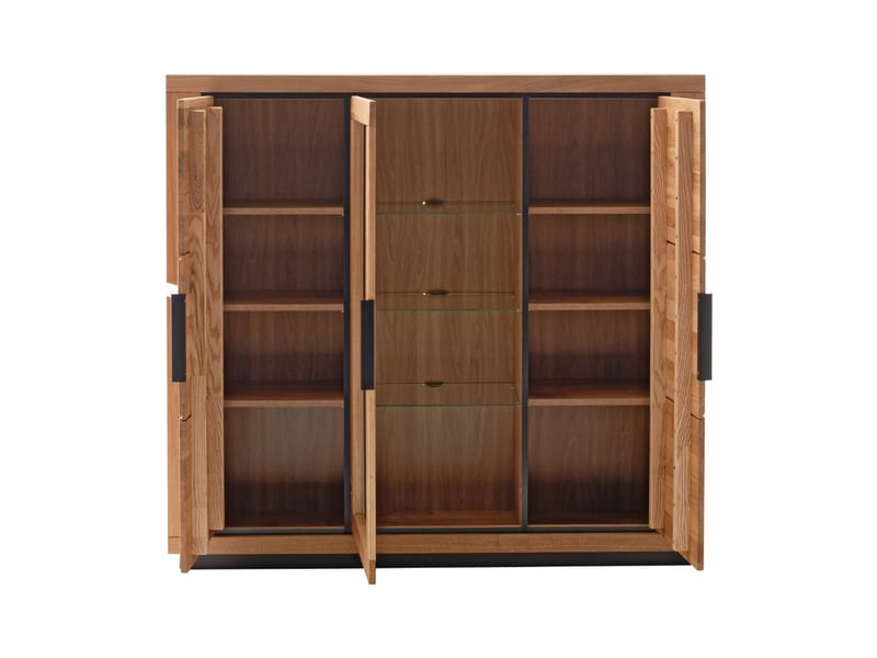  Vaisselier vitrine 3 portes dont 1 porte centrale vitrée , coloris chêne massif huilé - longueur 153 x hauteur 142 x profondeur 40 cm  - Conforama B