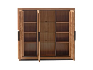 Vaisselier vitrine 3 portes dont 1 porte centrale vitrée , coloris chêne massif huilé - longueur 153 x hauteur 142 x profondeur 40 cm