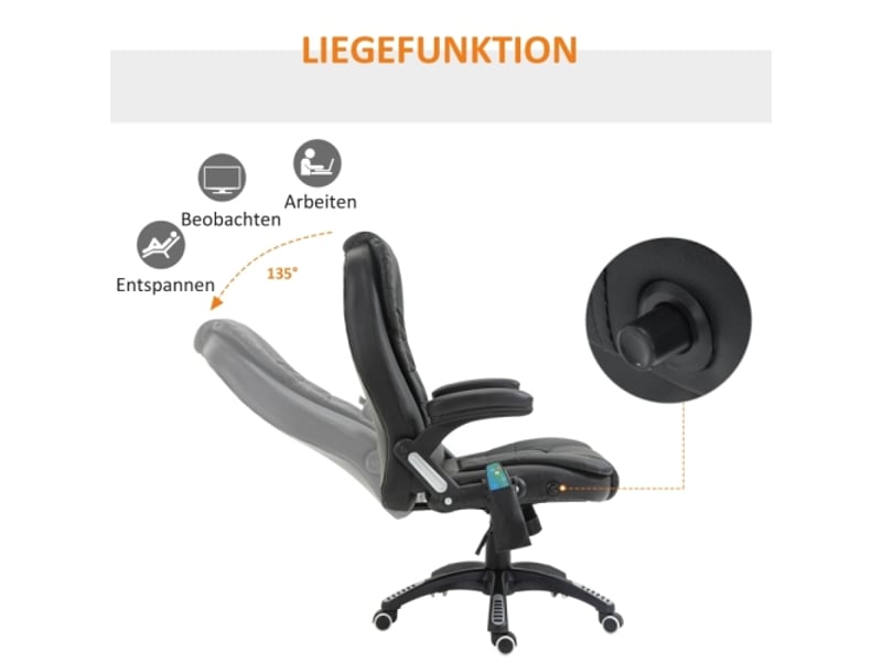 Chaise de bureau ergonomique avec massage, dossier haut, similicuir noir, pivotante - Conforama E