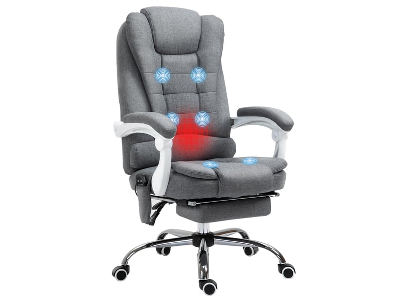  Fauteuil de bureau avec fonction massage et chauffage, dossier inclinable, pivotant et réglable en hauteur, jusqu'à 120 kg, gris  - Conforama A