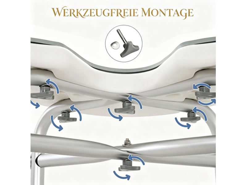  Tabouret de douche réglable gris 39–51,5 cm en aluminium avec ventouses et barre d'appui pour salle de bains  - Conforama E