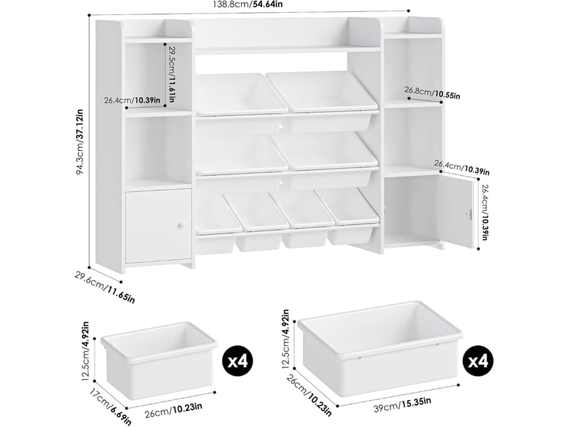  Meuble de rangement jouets enfant bibliothèque enfant avec 8 boîtes amovibles 9 étagères organisateur de jouets blanc  - Conforama C