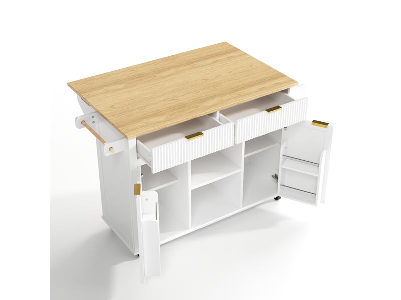 Desserte de cuisine,143x45x89.5 cm,à roulettes,mdf,blanc et naturel  - Conforama D