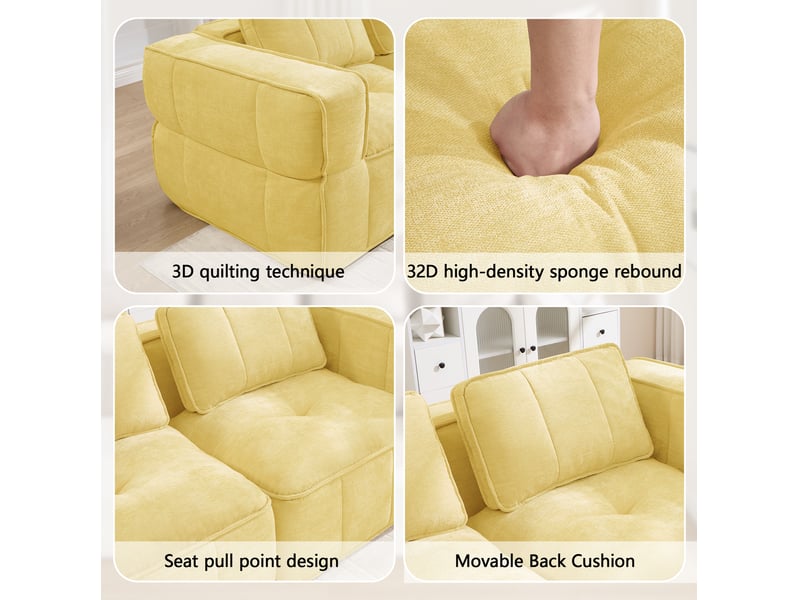 Canapé d'angle modulaire 4 places sans cadre avec pouf et assise profonde en polyester jaune - Conforama E