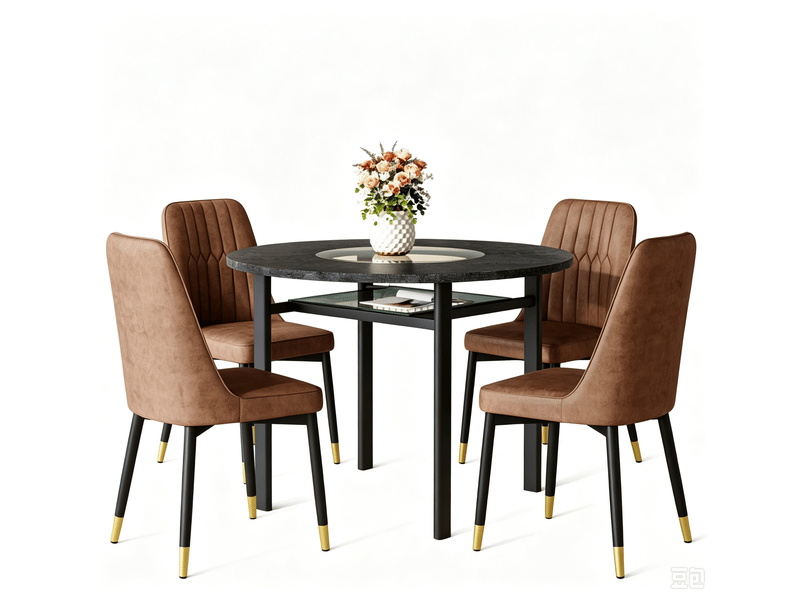 Ensemble table à manger ronde 100x100x76 cm avec 4 chaises mdf métal marron et noir - Conforama A