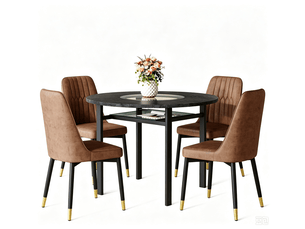 Ensemble table à manger ronde 100x100x76 cm avec 4 chaises mdf métal marron et noir