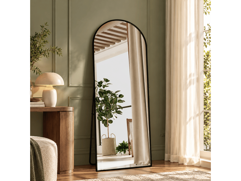  Miroir sur pied pleine longueur 165×60 cm, cadre aluminium noir brossé, arqué, chevalet amovible, fixable au mur  - Conforama B