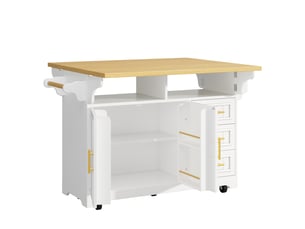 Îlot de cuisine sur roulettes extensible avec 3 tiroirs blanc 120 x 40 x 95 cm