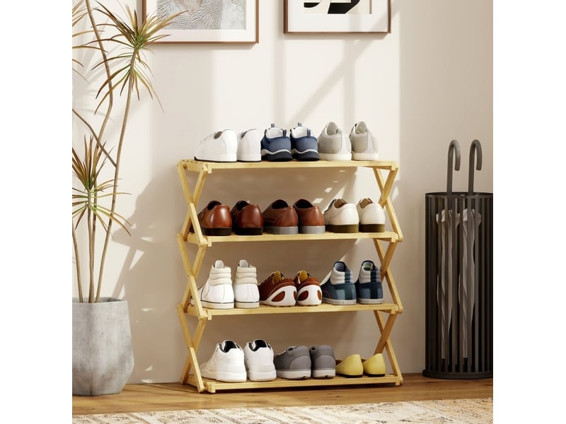  Étagère à chaussures tcqpz 4 niveaux en bambou 60 x 29 x 67 cm jusqu’à 12 paires naturel  - Conforama B