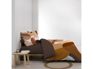 Parure de lit 260 x 240 cm 100% coton 42 fils boogie + drap housse 160 x 200 cm caramel